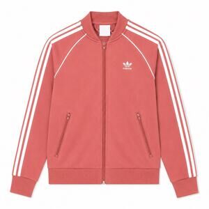 Adidas originals track jacket in coral pink with white stripes. Women’s S